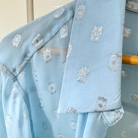 Equipment essential semi-sheer long sleeve metallic fil coupé blouse L - Picture 7 of 14